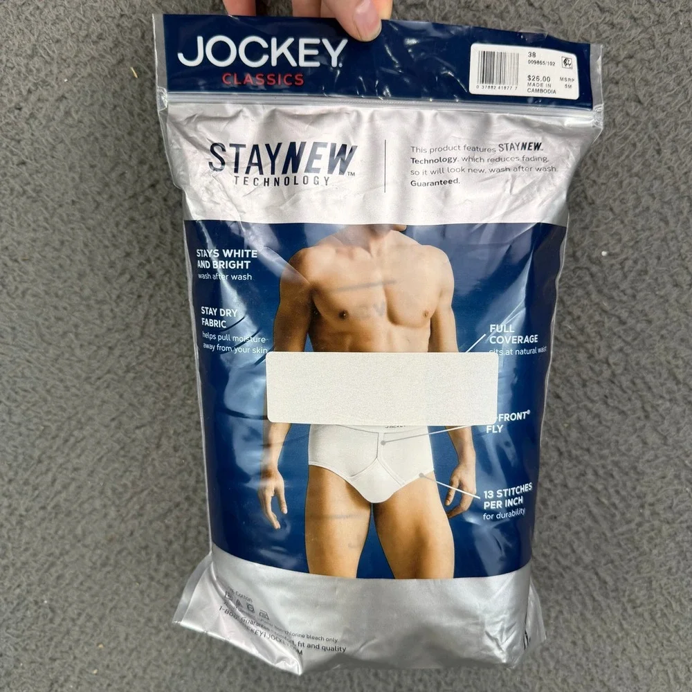 Jockey Classics White Full-Rise Briefs 5-Pack Mens Size 38 Cotton 009865/102
